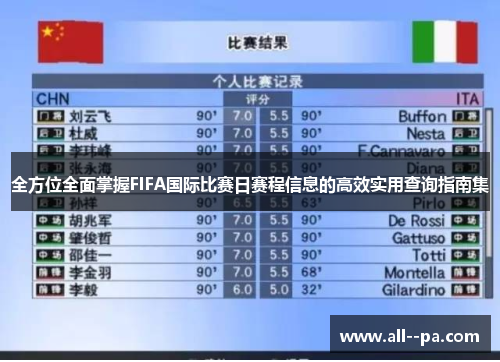 全方位全面掌握FIFA国际比赛日赛程信息的高效实用查询指南集 全方位全面掌握FIFA国际比赛日赛程信息的高效实用查询指南集